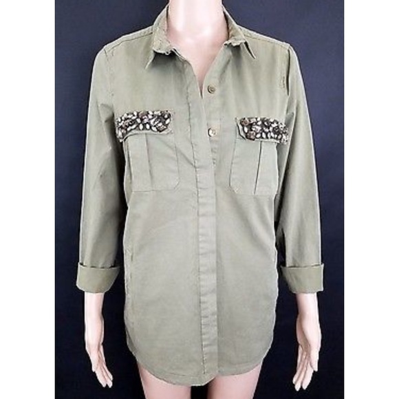 Zara Tops - Zara Military Embellished Shirt Medium